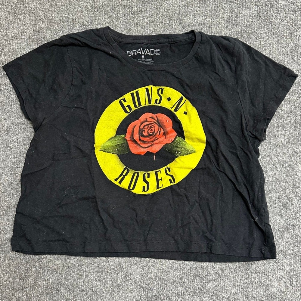Bravado T-Shirt Womens Size M Black Guns N Roses Graphic Cropped Cotton Band Tee